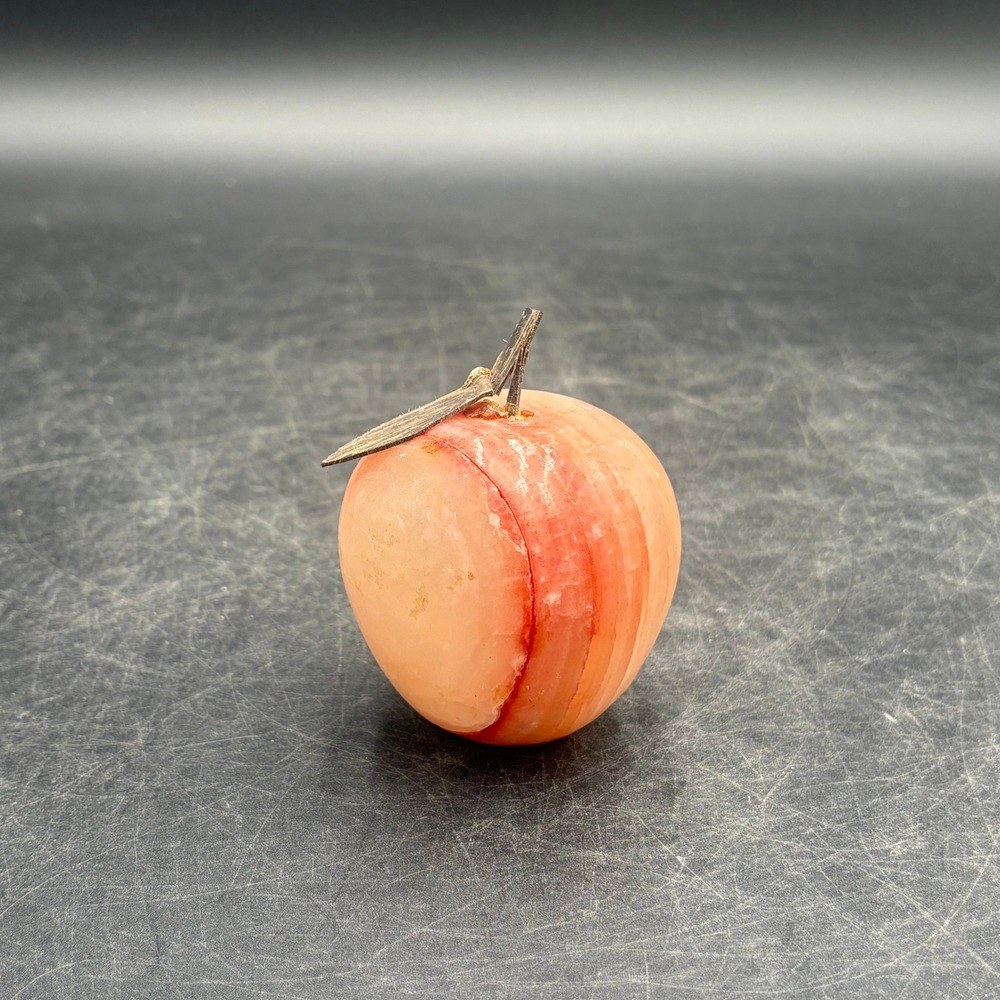 Vintage Carved Alabaster Stone Peach Figurine Orange Pink Onyx Fruit Decor 3.25"